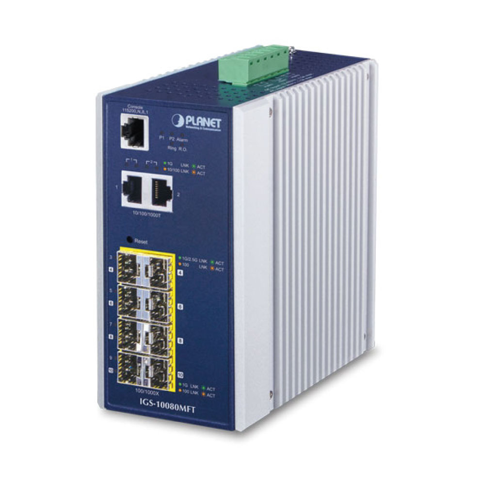IGS-10080MFT – Industrial 6-Port 100/1000X SFP + 2-Port 1G/2.5G SFP + 2-Port 10/100/1000T Managed Switch