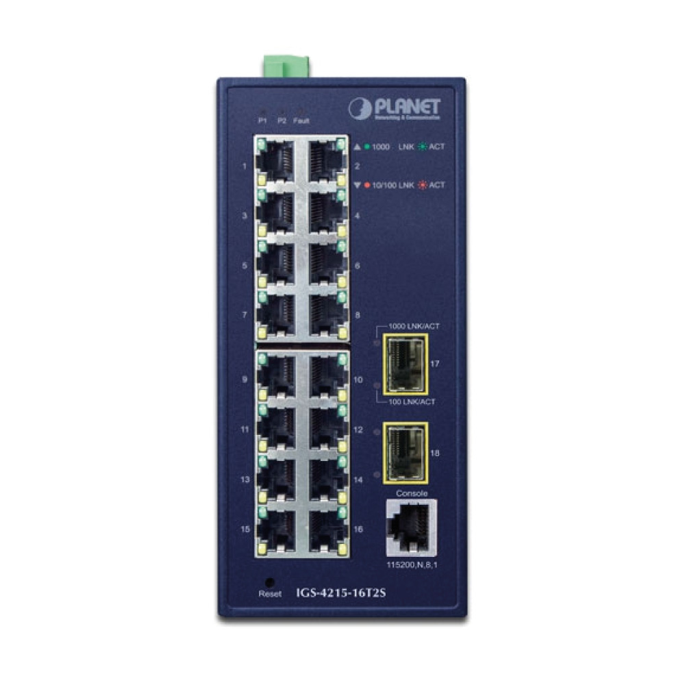 IGS-4215-16T2S Industrial L2/L4 16-Port 10/100/1000T + 2-Port 100/1000X SFP Managed Switch