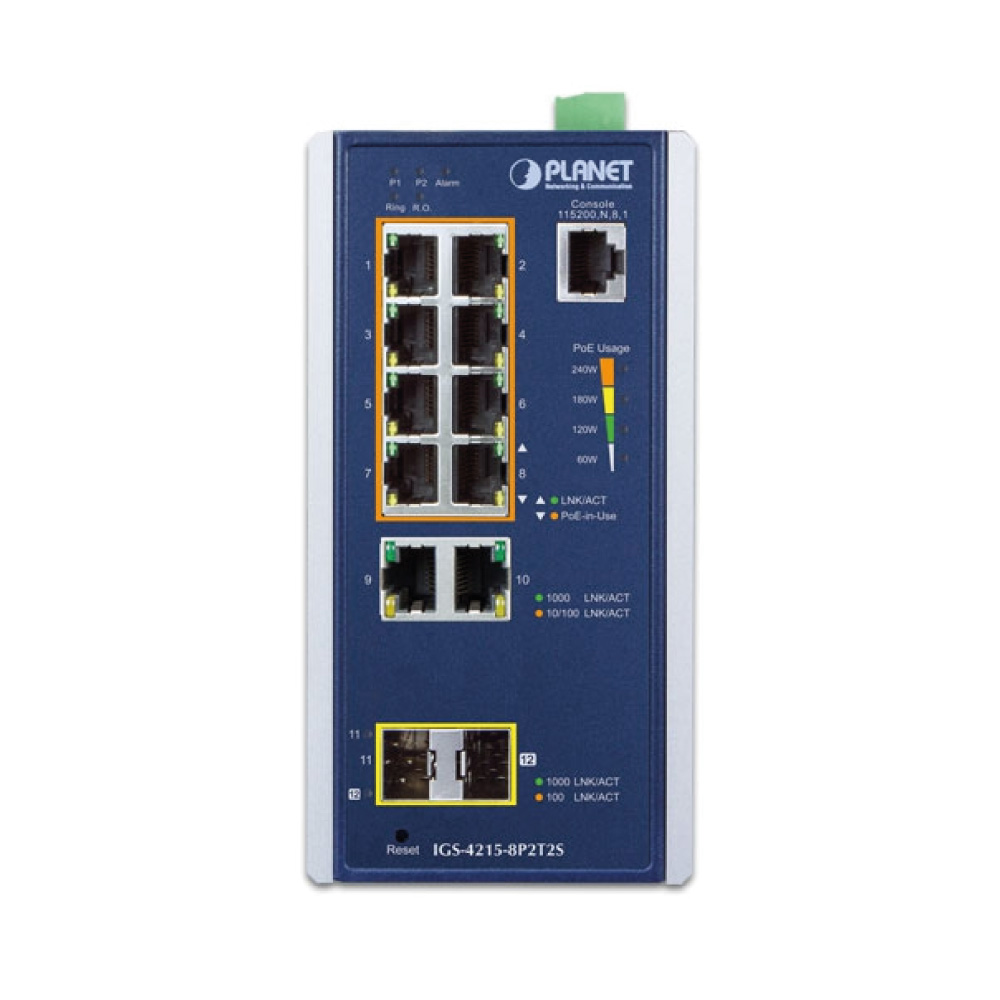 IGS-4215-8P2T2S Industrial 8-Port 10/100/1000T 802.3at PoE + 2-Port 10/100/1000T + 2-Port 100/1000X SFP Managed Switch