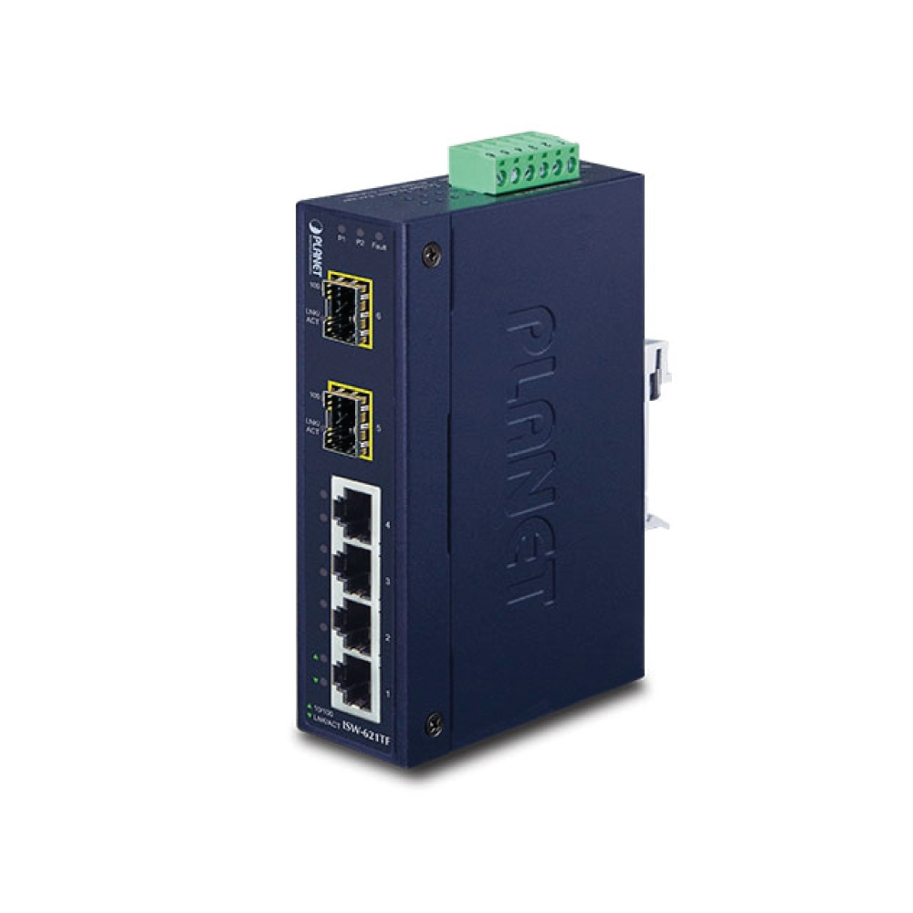 ISW-621TF 4-Port 10/100Base-TX + 2-Port 100Base-FX SFP Industrial Ethernet Switch with Wide Operating Temperature