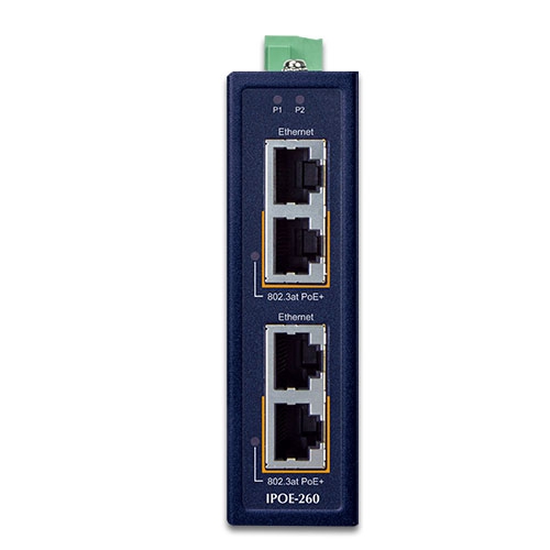 IPOE-260 Industrial 2-port 10/100/1000T 802.3at PoE+ Injector Hub