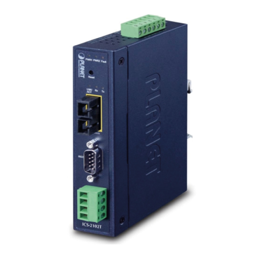 ICS-2102T  – IP30 Industrial 1-Port RS232/RS422/RS485 Serial Device Server (1 x 100FX SC, MM/2km, -40~75 degrees C)