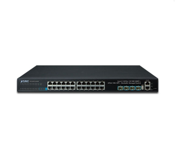 SGS-6341-24T4X – Layer 3 24-Port 10/100/1000T + 4-Port 10G SFP+ Stackable Managed Gigabit Switch