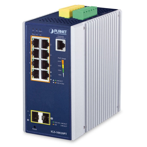 IGS-10020PT – Switch industrial administrado de 8 puertos 10/100/1000T 802.3at PoE + 2 puertos 1G/2.5G SFP