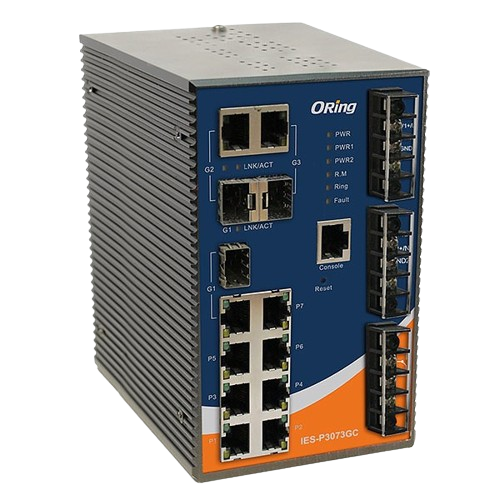 IES-P3073GC-HV – Switch Ethernet administrado IEC 61850-3 con combinación 7FE y 3G, CA/CC dual