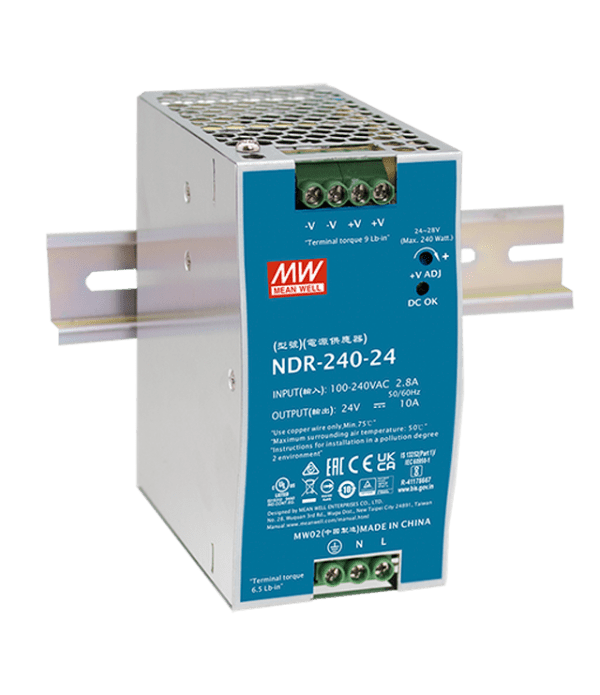 NDR-240-48 – Fuente de poder MEANWELL ajustable 48V 5A 240W, Metálica