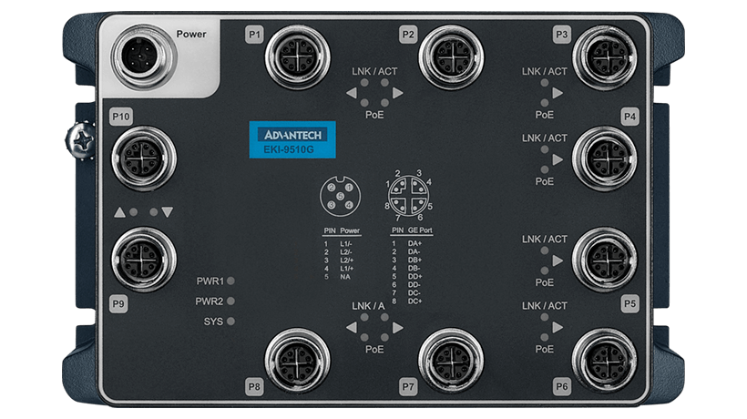 EKI-9510G-PW – EN 50155 M12 8GE PoE + 2GE Unmanaged Switch, 24~110 VDC