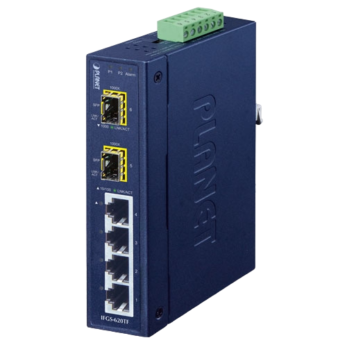 IFGS-620TF – Industrial 4-Port 10/100TX + 2-Port 1000X SFP Ring Ethernet Switch