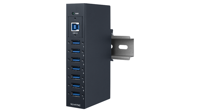 ULI-417HC  7-port industrial USB 3.2 SuperSpeed 5Gbps Isolated hub. ESD protection up to 15kV (level 4)