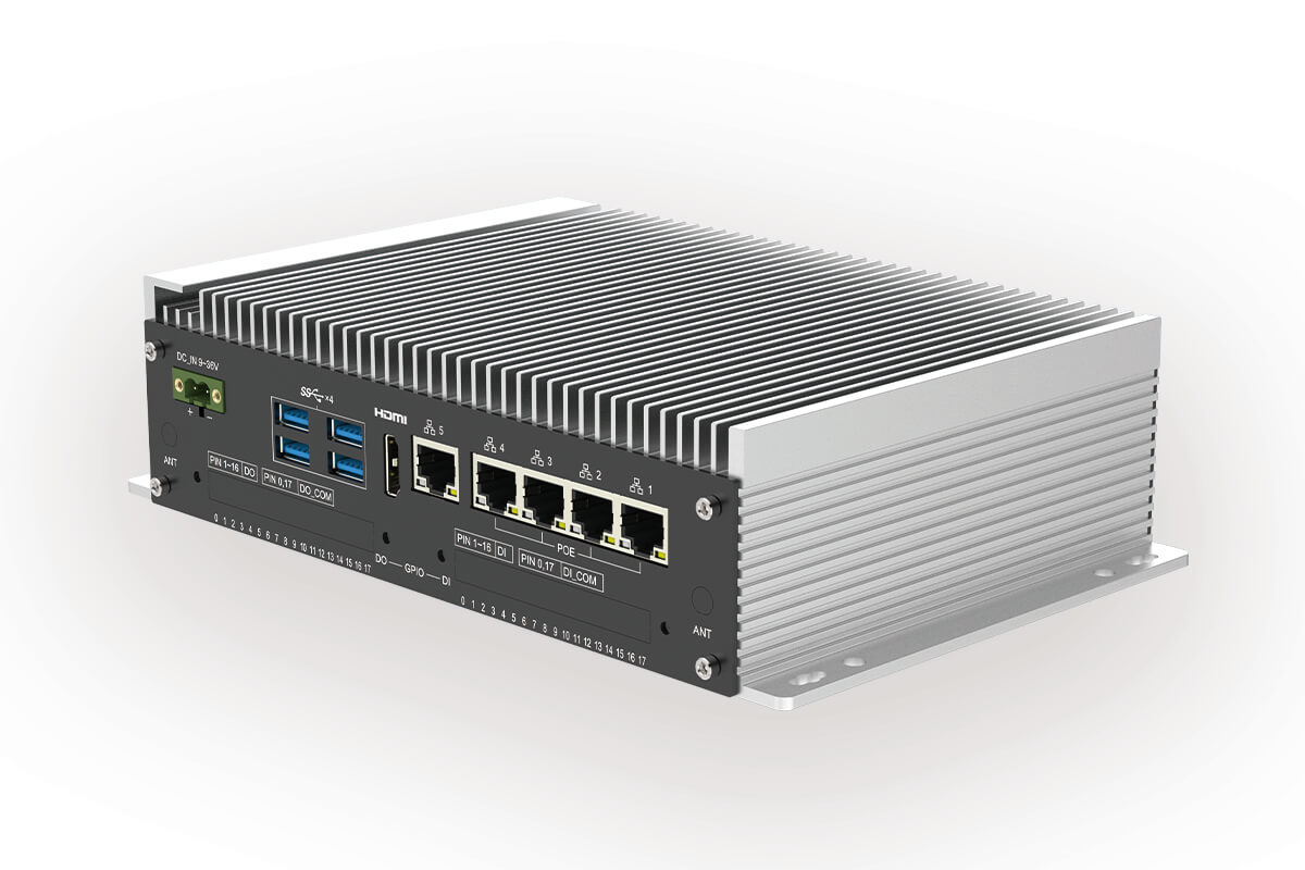 TBOX-3T20 – PC Industrial Fanless TBOX, Intel Core i5-1155G7, 5 GbE, 4 PoE, 6 USB, 2 COM, 1 HDMI, 1 VGA, DC 9~36V, Mini-PCIe expansion