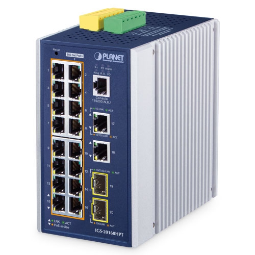 IGS-20160HPT – Industrial L3 16-Port 10/100/1000T 802.3at PoE + 2-Port 10/100/1000T + 2…