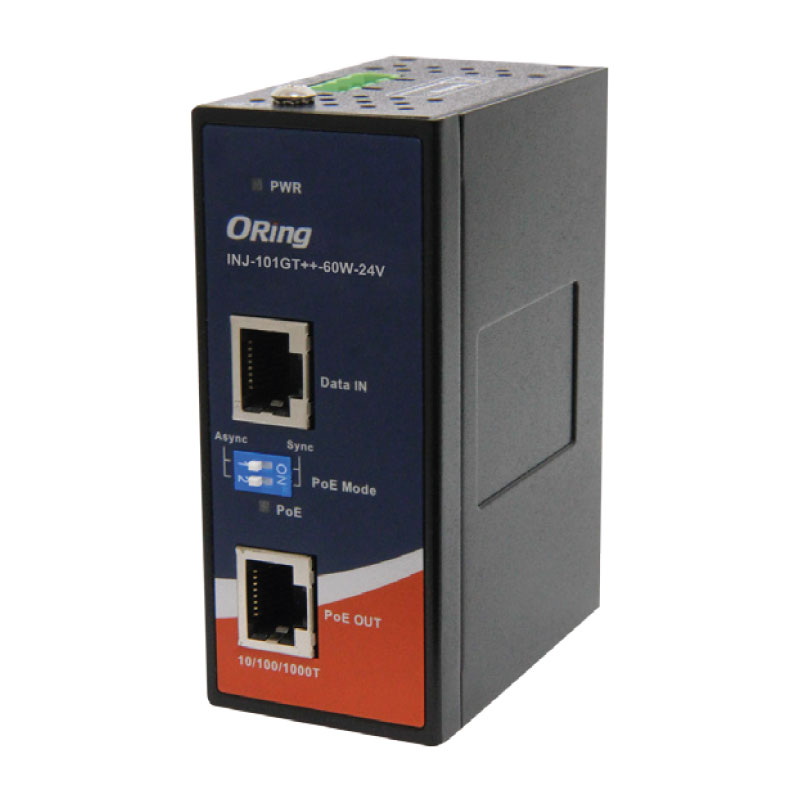 INJ-101GT++-60W-24V – 1-port Gigabit PoE++ Injector, IEEE 802.3af/at, 9-57VDC