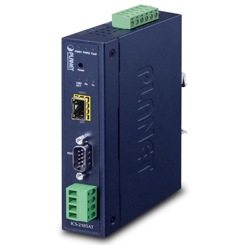 ICS-2105AT – Industrial 1 Port RS232/RS422/RS485 Serial Device Server (1x 100BASE-FX SFP, -40~75 degrees C)