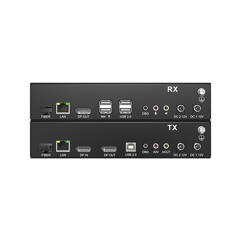 KFP136S – Extensor KVM DisplayPort 4K over Fiber/Cat5, 1x DisplayPort, 4K resolution is up to 3840×2160@60Hz, Extending up to 300m (MM) / 10km (SM) by fiber optics, Extending up to 150 meters with STP. (Cat5e supports 120m, Cat6a and above support 150m), support USB 2.0